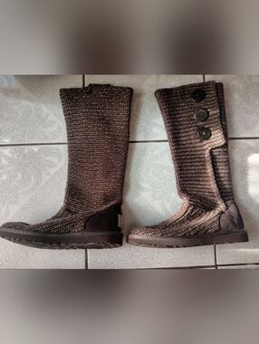 UGG Brown Knit Button-Accent Tall Boots